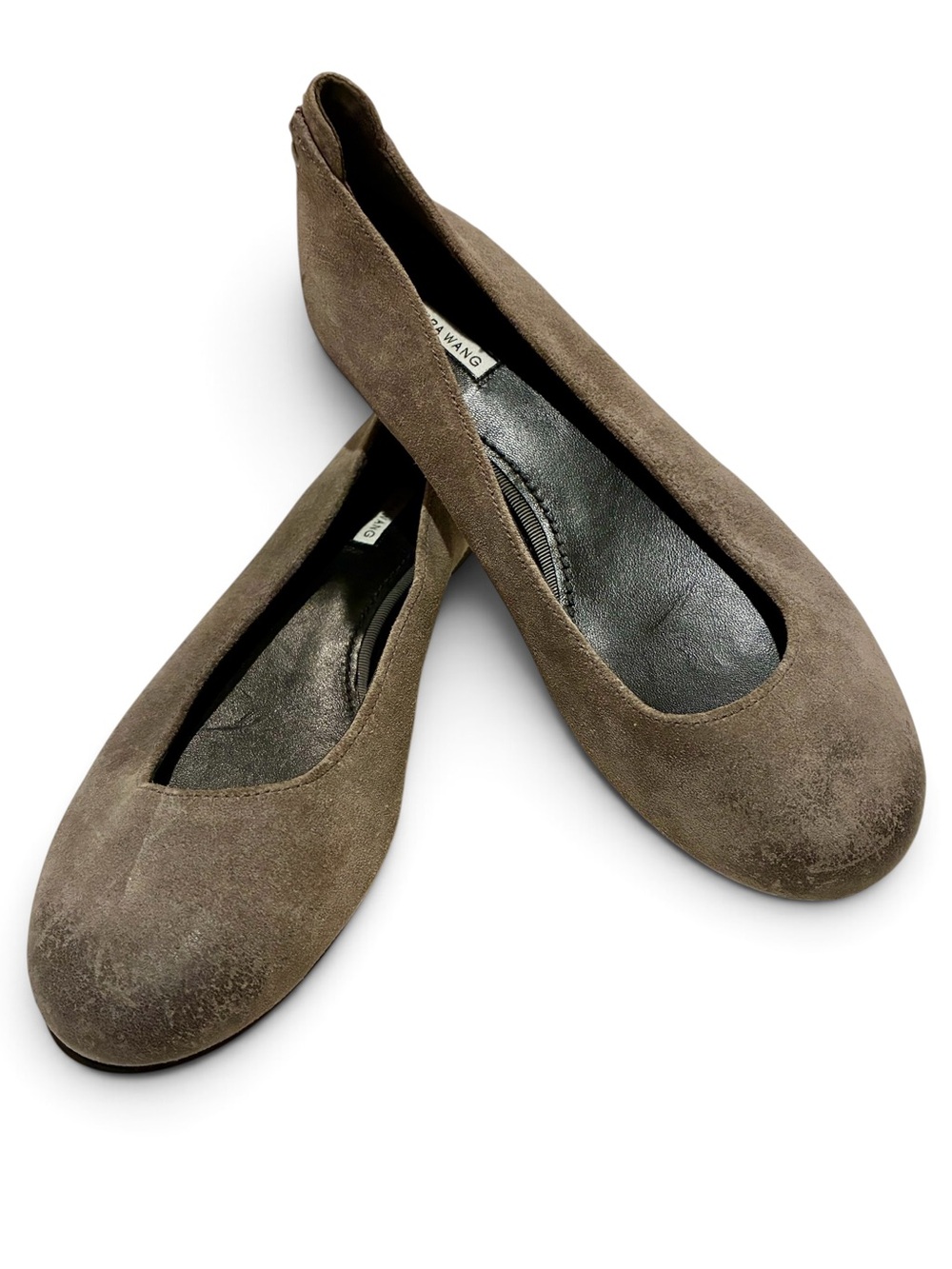 Vera Wang burnished suede ballet flats. Back zip, tab, rivets. NWT Sz 6